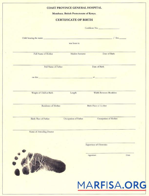 Realistic Kenya Coast Province General hospital birth certificate real example